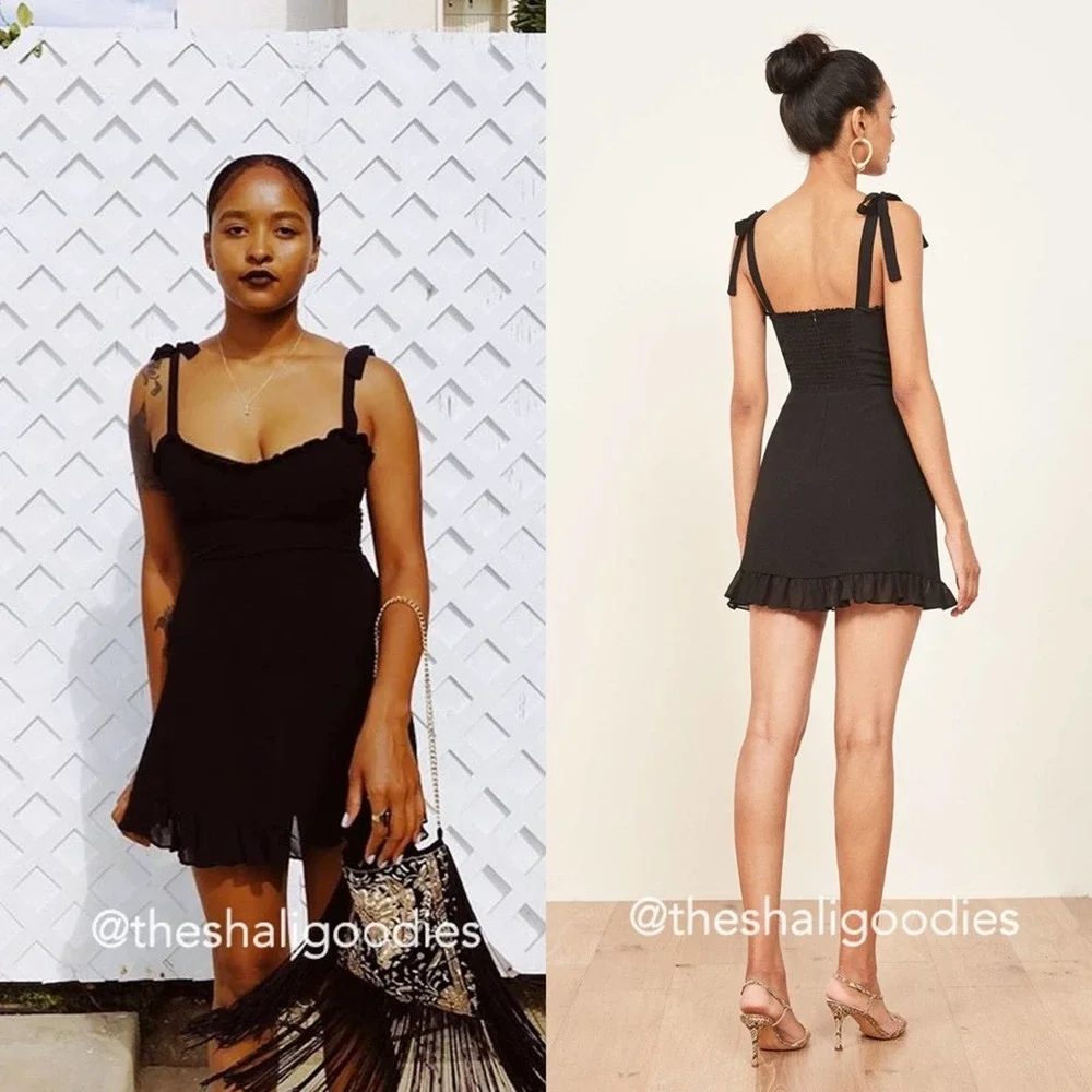 🚫SOLD🚫REFORMATION Christine Dress Black Ruffle Mini - Picture 2 of 10